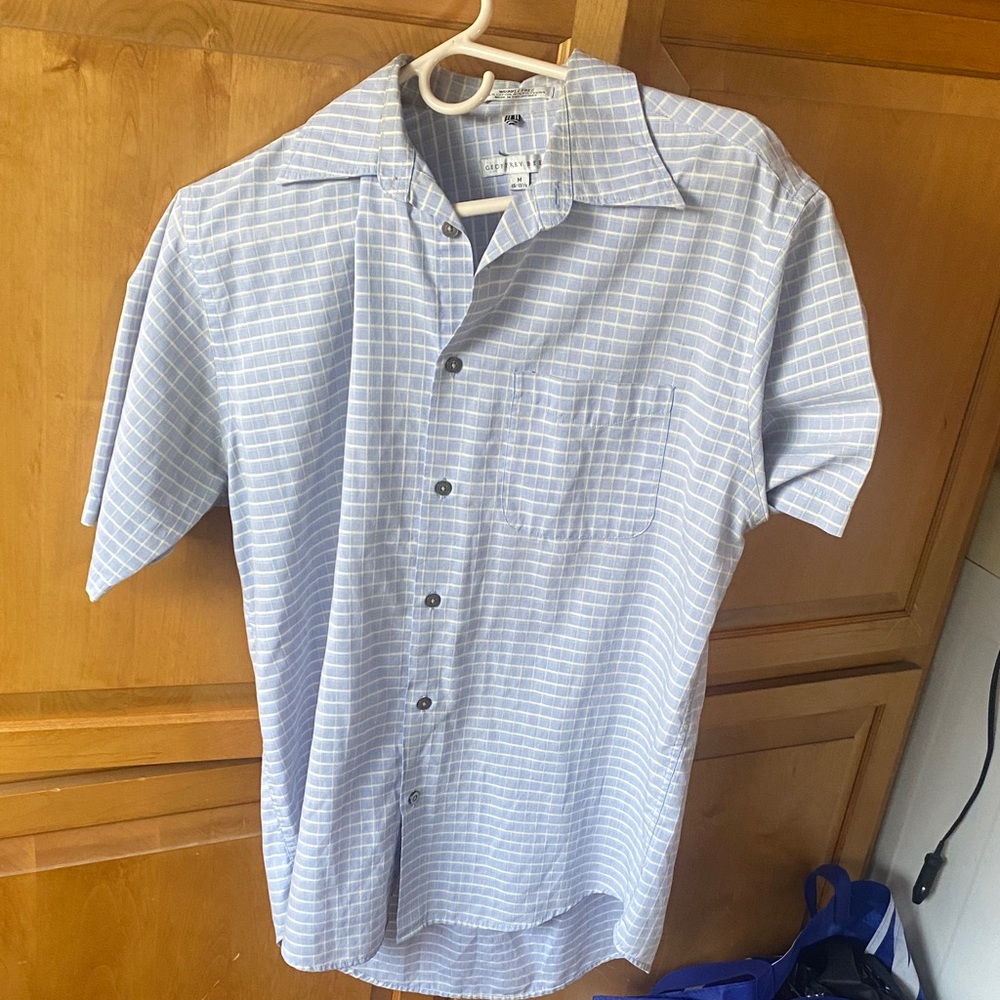 Geoffrey Beene Light Blue Checkered Button Down Shirt